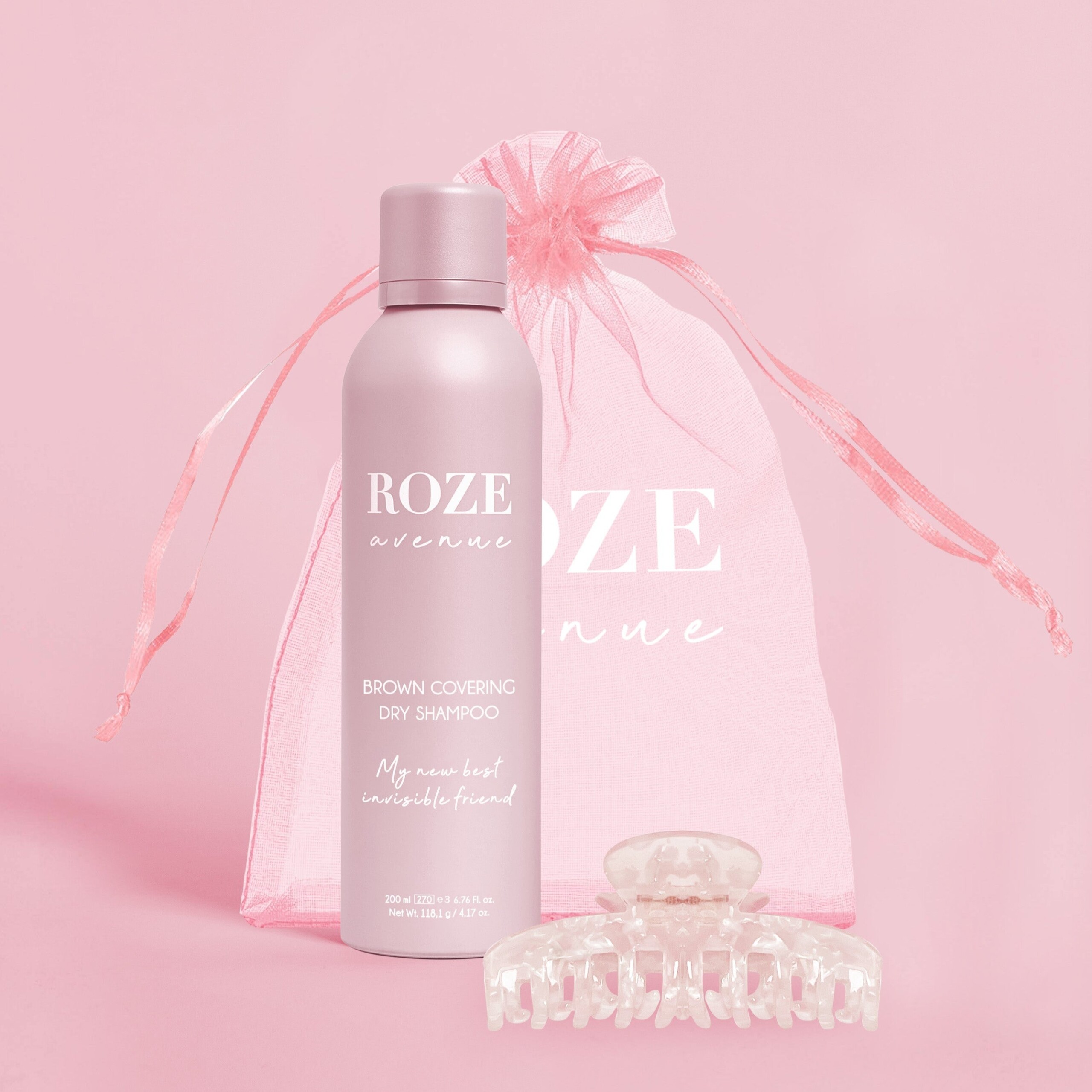 Roze Avenue - Rinkinys: sausas šampūnas brunetėms + segtukas