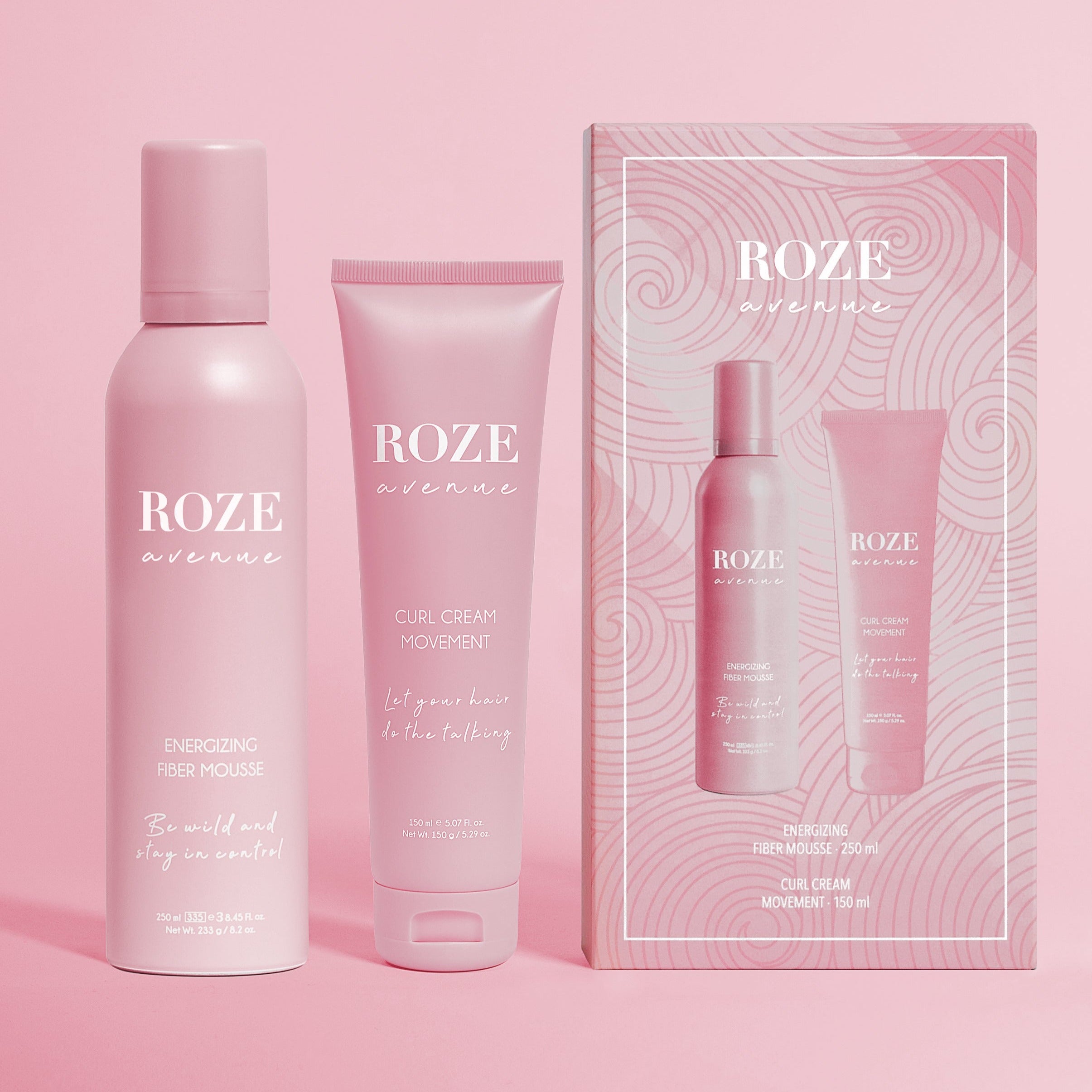 Roze Avenue - Rinkinys: apimtį suteikiančios putos + garbanų kremas